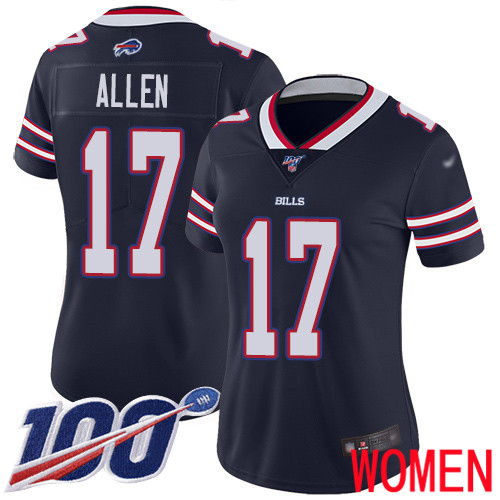 Women Buffalo Bills #17 Josh Allen Limited Navy Blue Inverted Legend 100th Season NFL Jersey->women nfl jersey->Women Jersey